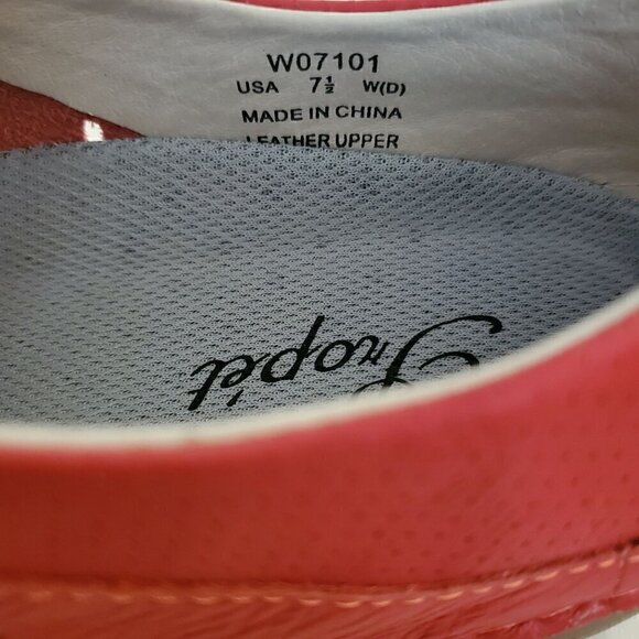 Propet Casual Leather Zip Up Shoes, Woman's Red Leather Flats - Picture 6 of 6